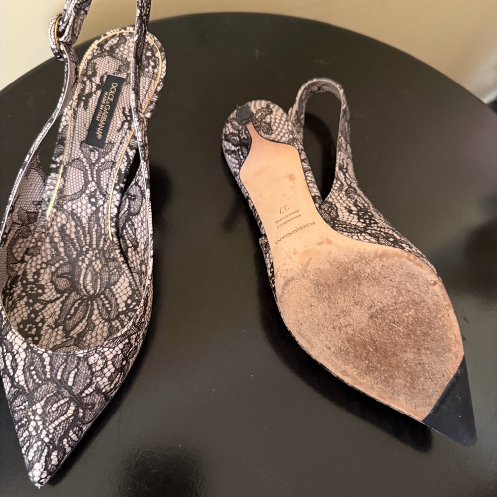 Dolce & Gabbana Black Lace Slingback Pointed-Toe Heels + Dust Bag + Box - Picture 8 of 9
